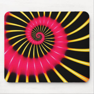 Tapis De Souris Fractale en spirale rose et jaune néon