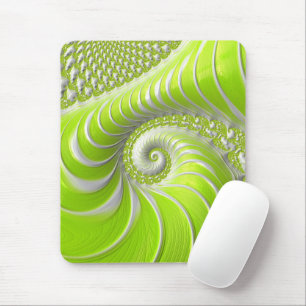 Tapis De Souris Fractale en spirale vert citron abstrait