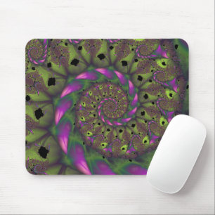 Tapis De Souris Fractée avec des formes violet vert et rose pétale