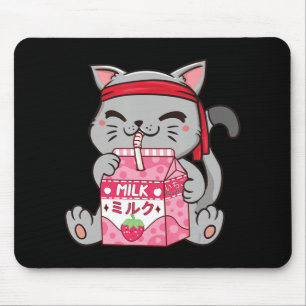 Tapis De Souris Fraise Shake fraise Lait Chat Kawaii Neko A