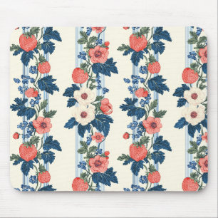 Tapis De Souris Fraises vintages et Feuilles bleus motif floral