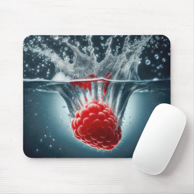 Tapis De Souris Framboise Ripe S'Écoulant Dans L'Eau (Avec souris)