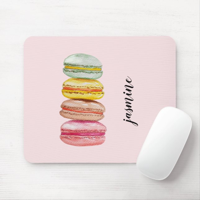 Tapis De Souris Français Macarons aquarelle peinte à la main (Avec souris)
