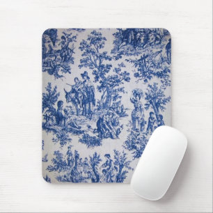 Tapis De Souris Française toile de jouy bleu et blanc élégant