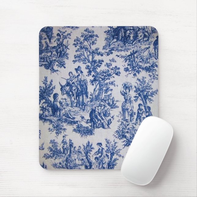 Tapis De Souris Française toile de jouy bleu et blanc élégant (Avec souris)
