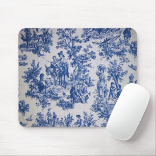 Tapis De Souris Française toile de jouy bleu et blanc élégant
