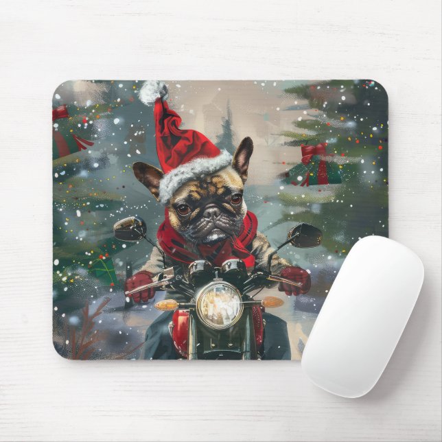 Tapis De Souris French Bulldog Riding Moto Noël (Avec souris)