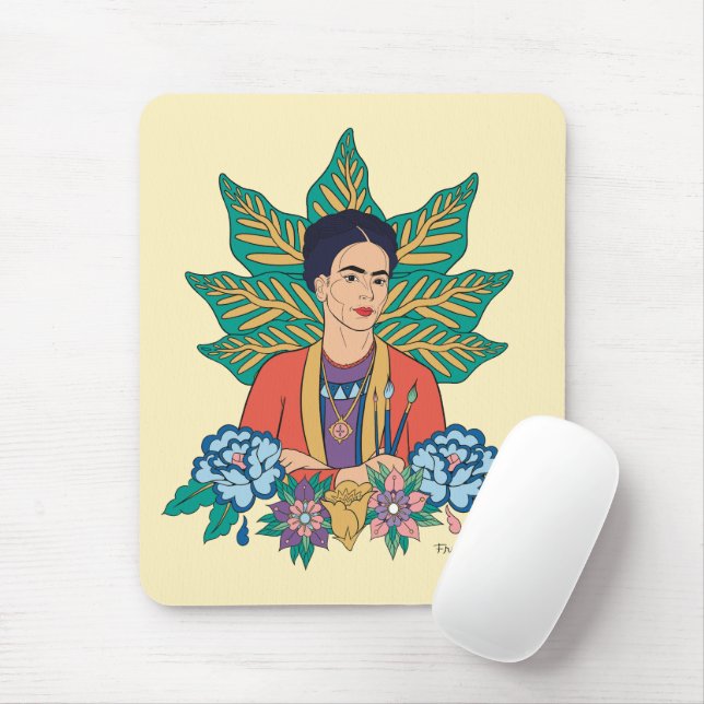 Tapis De Souris Frida Kahlo Graphisme floral coloré (Avec souris)