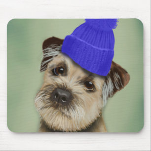 Tapis De Souris Frontière Terrier avec le casquette bleu de