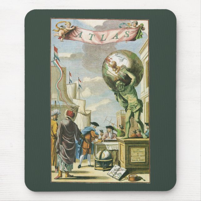 Tapis De Souris Frontispice d'atlas d'époque baroque Globe terrest (Devant)