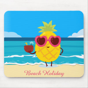 Tapis De Souris Fruit d'ananas sur la plage Vacances Cute coloré