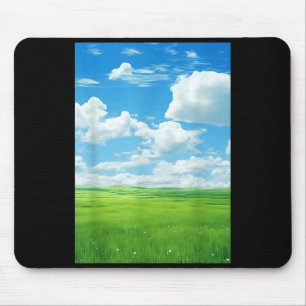 Tapis De Souris Frutiger Aero_ Champ Nuages Ciel est Bleu