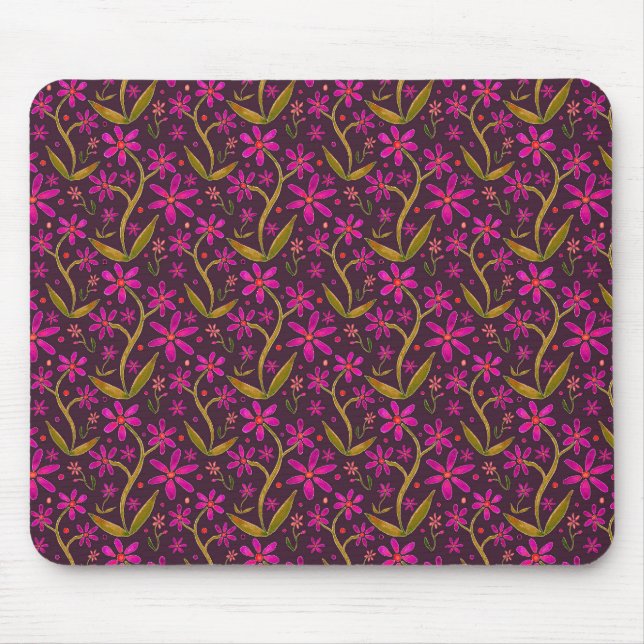 Tapis De Souris Fuchsia | Dancing Watercolor Daisies (Devant)
