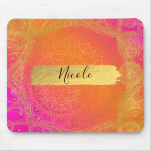Tapis De Souris Fuchsia Pink Orange & Gold Indian Mandala Glam