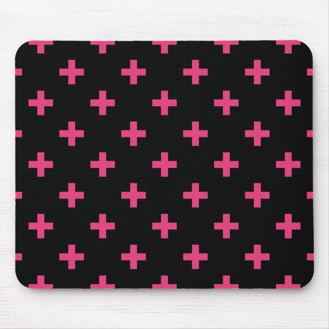 Tapis De Souris Fuchsia polka croise sur noir (Devant)