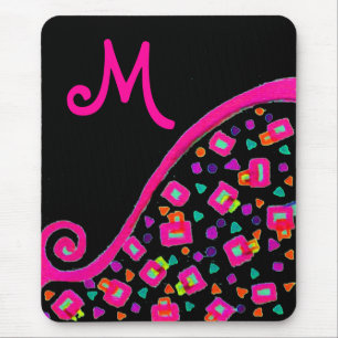 TAPIS DE SOURIS FUCHSIE ROSE NOIR DÉCO MONOGRAM ABSTRAIT