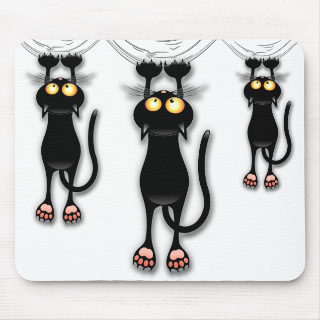 Tapis De Souris Fun Chat Noir Tombant Mousepad (Devant)