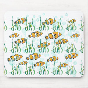 Tapis De Souris Fun Clown Fish Orange White Black Blue Bubbles