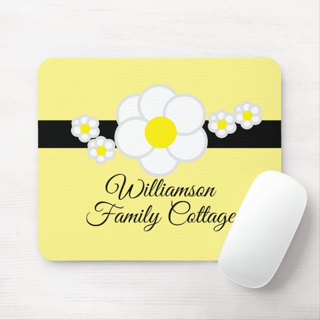 Tapis De Souris Fun Daisy Black Stripe Jaune Script (Avec souris)