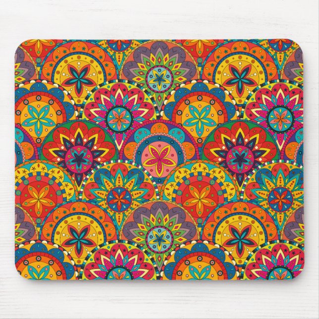 Tapis De Souris Funky Retro couleur Motif Mandala (Devant)