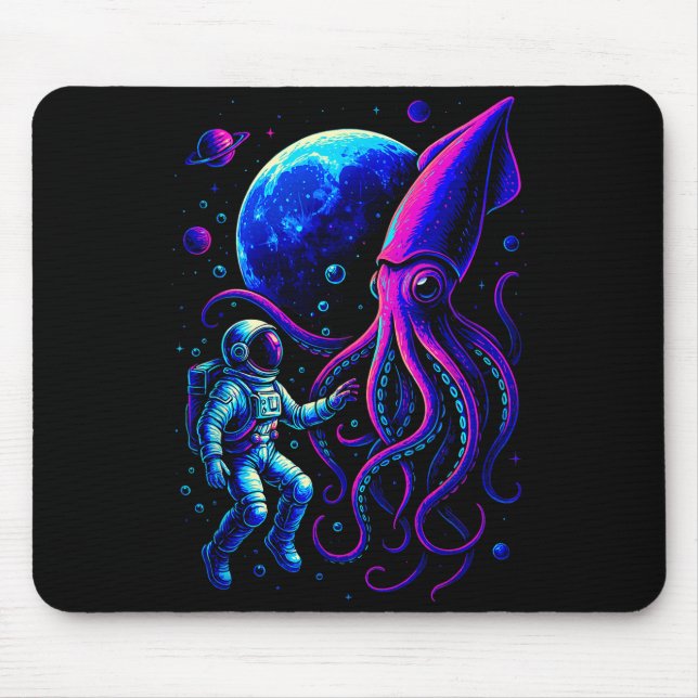 Tapis De Souris Funny Astronaut And Squid In Underwater Space With (Devant)