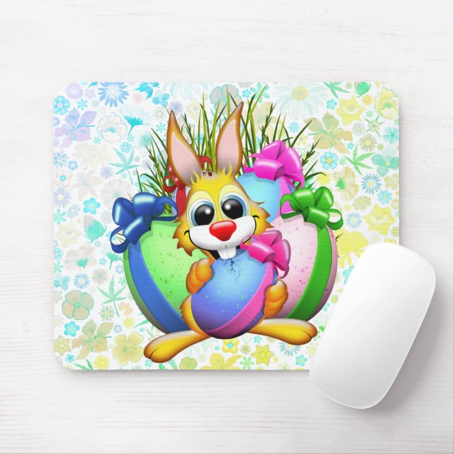 Tapis De Souris Funny Bunny biting an Easter Egg (Avec souris)