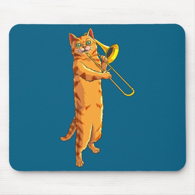Tapis De Souris Funny Cat Playing Trombone Gift Cool Kitten Musici (Devant)