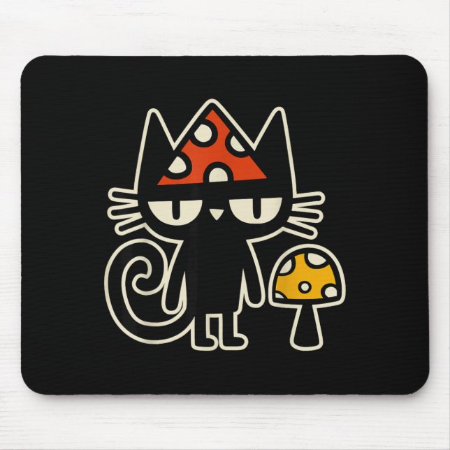 Tapis De Souris Funny Cat With Mushroom Hat Black Cat With Toadsto (Devant)