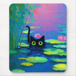 Tapis De Souris Funny Chat noir nager dans l'étang | L'art bizarre