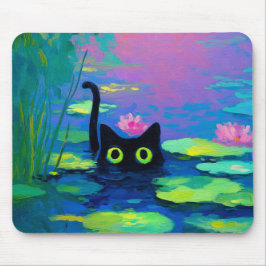 Tapis De Souris Funny Chat noir nager dans l'étang | L'art bizarre