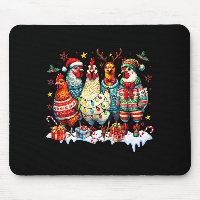 Tapis De Souris Funny Chicken Christmas Lights Farm Animal Cute Xm (Devant)