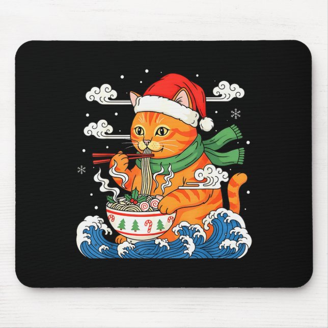 Tapis De Souris Funny Christmas Ramen Cat Eating Noodles Japanese  (Devant)