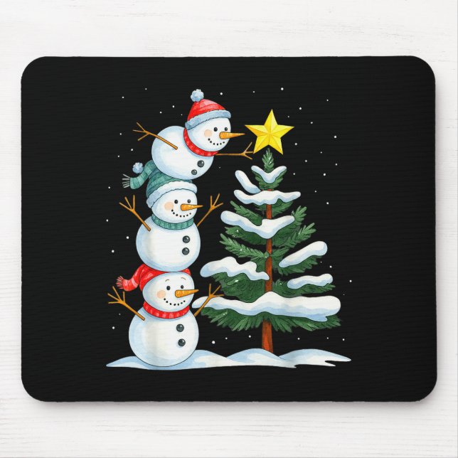 Tapis De Souris Funny Christmas Snowman Topper Tree Holiday Family (Devant)
