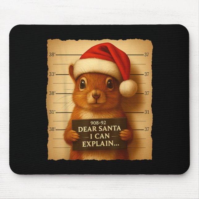 Tapis De Souris Funny Christmas Squirrel - Cute Squirrel Santa Hat (Devant)