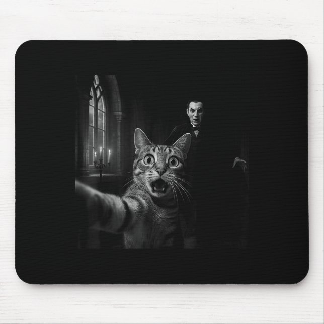 Tapis De Souris Funny Halloween Surprised Ed Cat Selfie Dracula Va (Devant)
