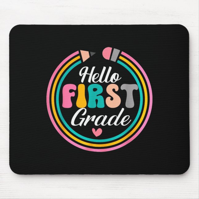 Tapis De Souris Funny Hello First Grade Pencil Circle Design  (Devant)
