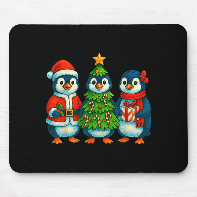 Tapis De Souris Funny Penguin Christmas Lights Penguin Cute Xmas H (Devant)