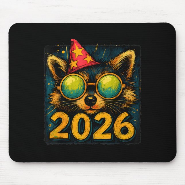 Tapis De Souris Funny Raccoon 2026 New Year Party Animal Celebrati (Devant)