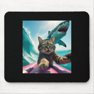 Tapis De Souris Funny Surfing Cat Selfie With Shark Meme _1 