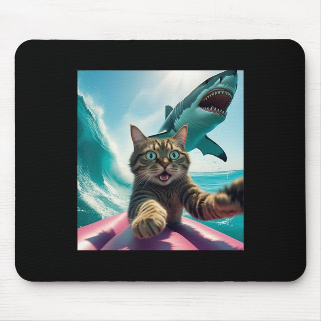 Tapis De Souris Funny Surfing Cat Selfie With Shark Meme _1  (Devant)