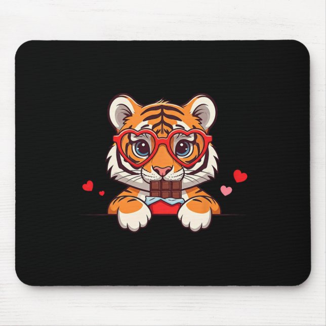 Tapis De Souris Funny Tiger Heart Chocolate Valentine Tiger Womens (Devant)
