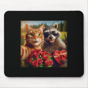 Tapis De Souris Funny Valentine Cat Raccoon Selfie Love Meme Tank