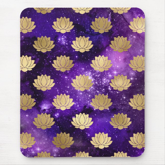 Tapis De Souris Galaxie dorée et violette Motif Mandala Dharma (Devant)