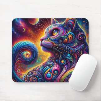 Tapis De Souris Galaxie mystique spirale Chat arc-en-ciel