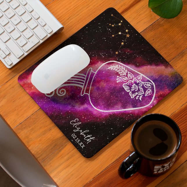 Tapis De Souris Galaxy Aquarius Nom personnalisé Signe zodiaque (Créateur téléchargé)