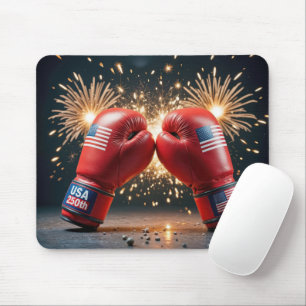 Tapis De Souris Gants de boxe rouge pour USA 250e anniversaire