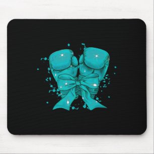 Tapis De Souris Gants de boxe Turquoise Ruban Cervical Cancer Awar