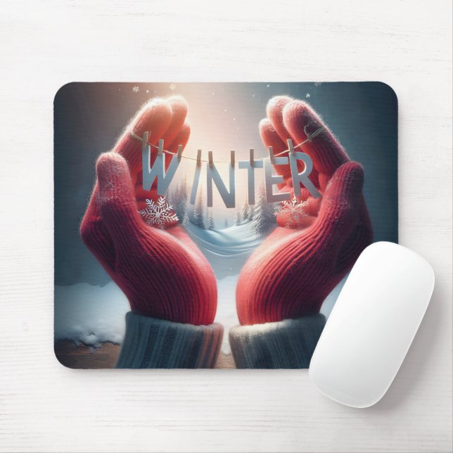 Tapis De Souris Gants Rouges D'Hiver Avec Flammes De Neige (Avec souris)