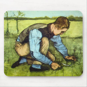 Tapis De Souris Garçon coupant de l'herbe avec une faucille par Vi