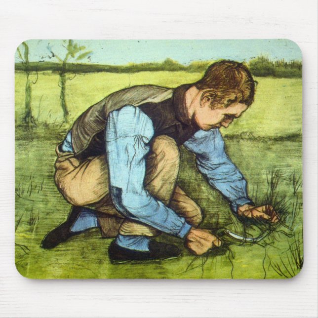 Tapis De Souris Garçon coupant l'herbe avec la faucille par Vincen (Devant)